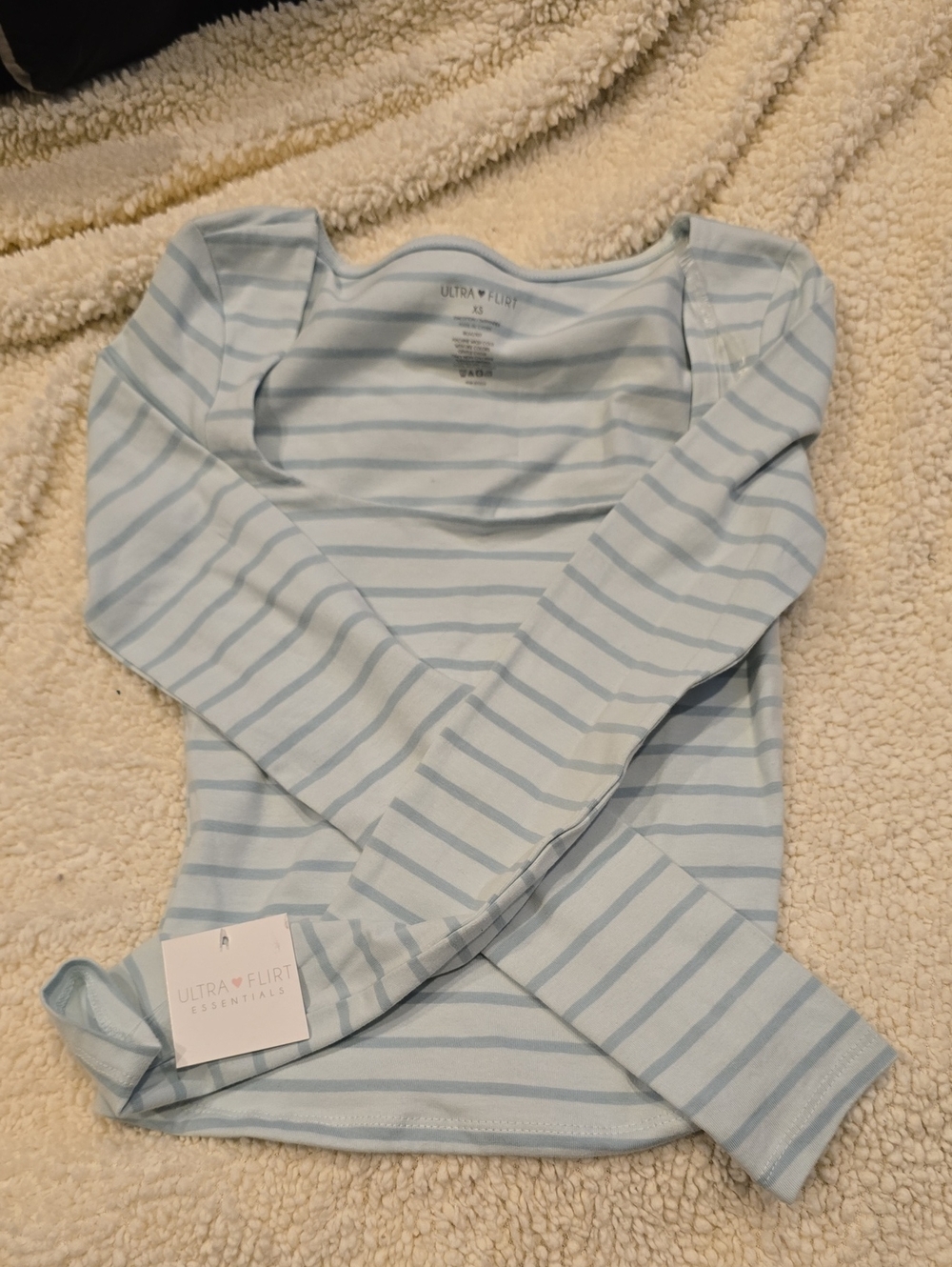 NWT Ultra Flirt Light Blue Striped Long Sleeve Top